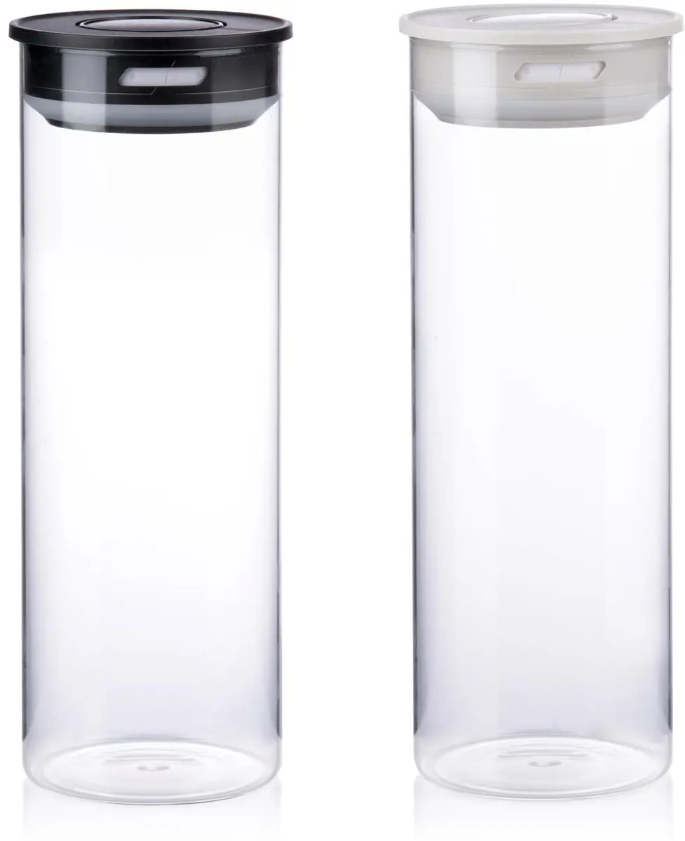 Alpina Voorraadpot met Vacuumdeksel 1700ml - 10cm - Zwart/Wit