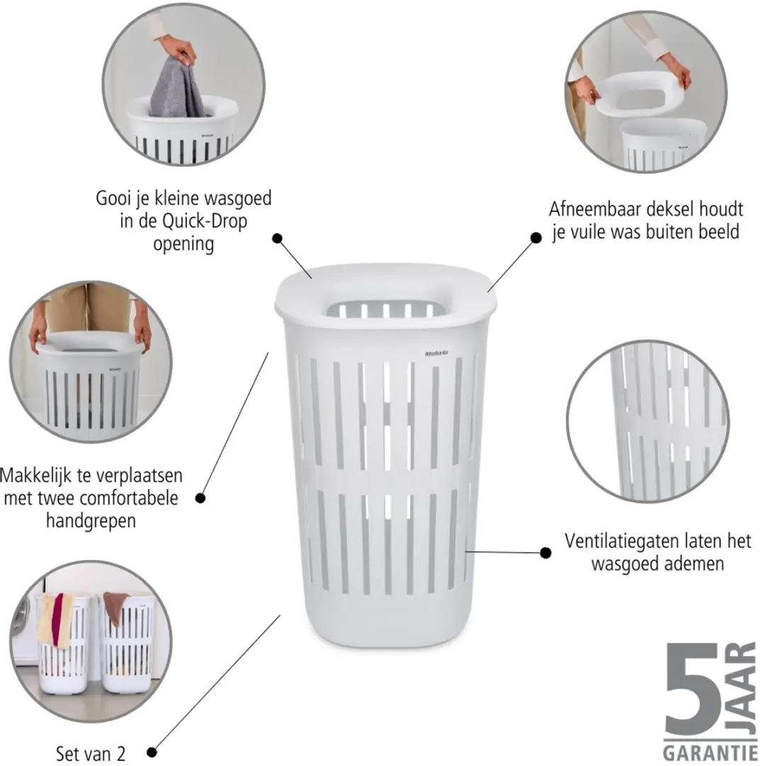 Brabantia Collect-It Wasmand 55L - Set van 2 - Wit - afbeelding 6 van 6