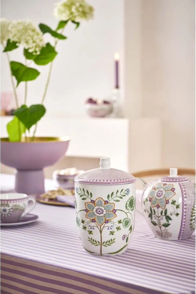 Pip Studio Storage Jar Lily & Lotus 1.5ltr - Porselein - Lila/Wit