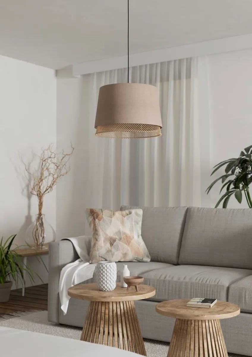 Eglo Tabley Hanglamp E27 - Ø38cm - Zwart/Crème/Zand - afbeelding 6 van 6