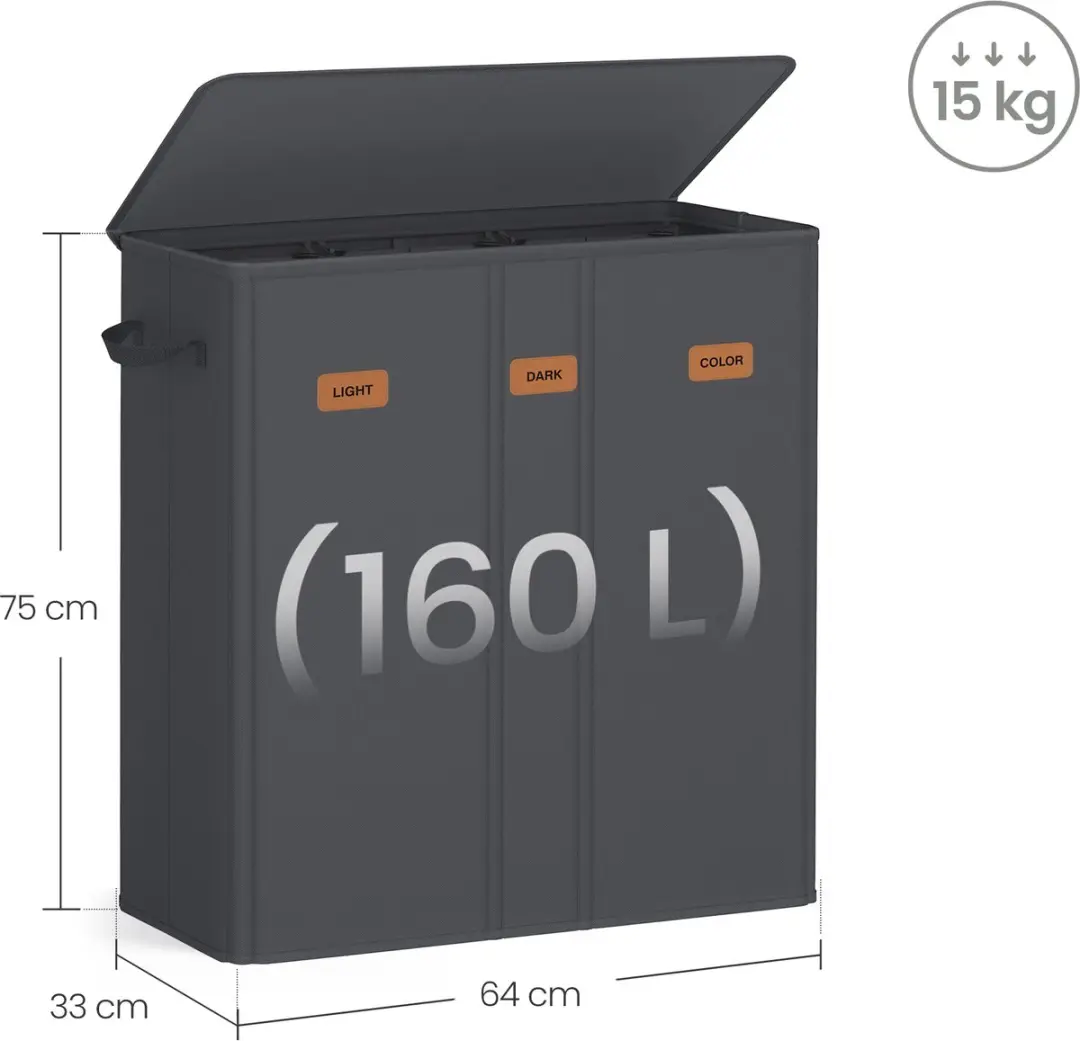 Songmics RLH013G01 Wasmand 160L - 4 Vakken - Met Deksel