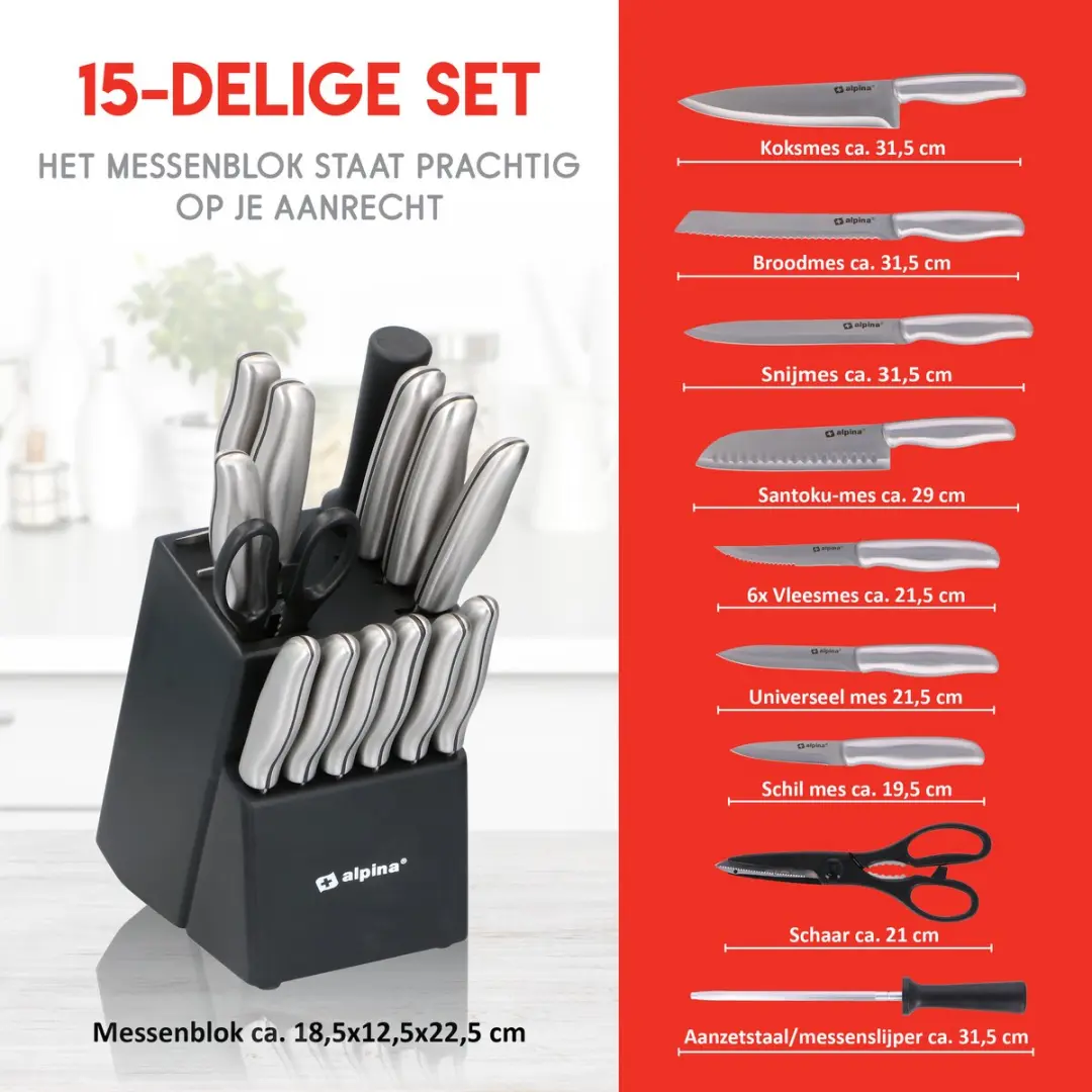 Alpina Messenset 15-delig RVS - Zwart/Zilver