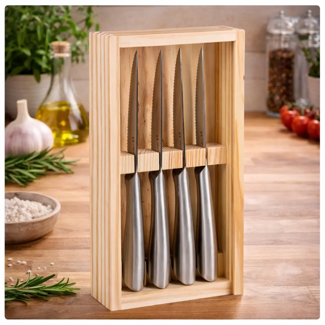 Alpina Steakmessen 22,5cm - 4-delig - Houten doos