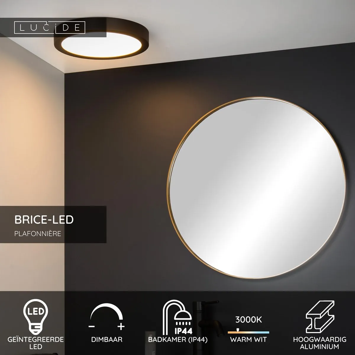 Lucide BRICE-LED Plafondlamp Ø30cm - Zwart