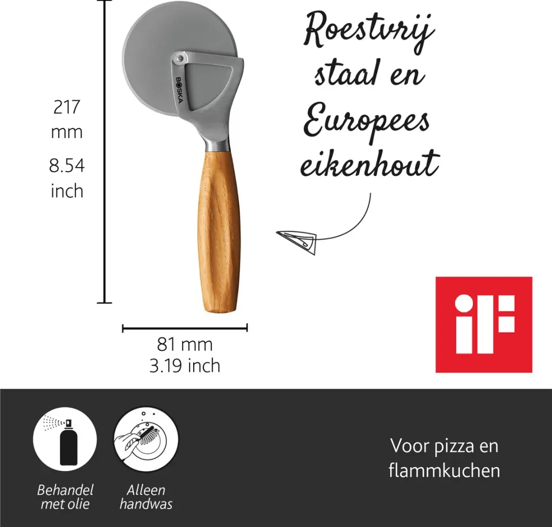 Boska Pizzasnijder Oslo+ - Eikenhout & RVS - afbeelding 6 van 6