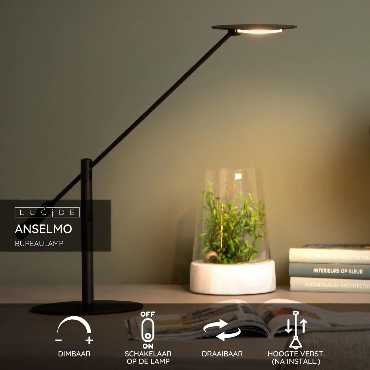 Lucide Anselmo Bureaulamp Ø18cm - LED 9W 3000K - Zwart