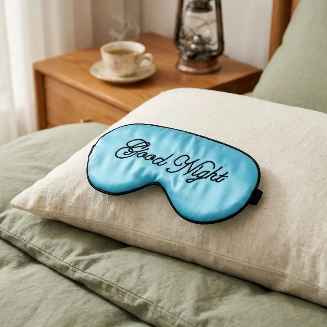Nuvex Slaapmasker Blauw - Satijn - "Good Night" borduurwerk