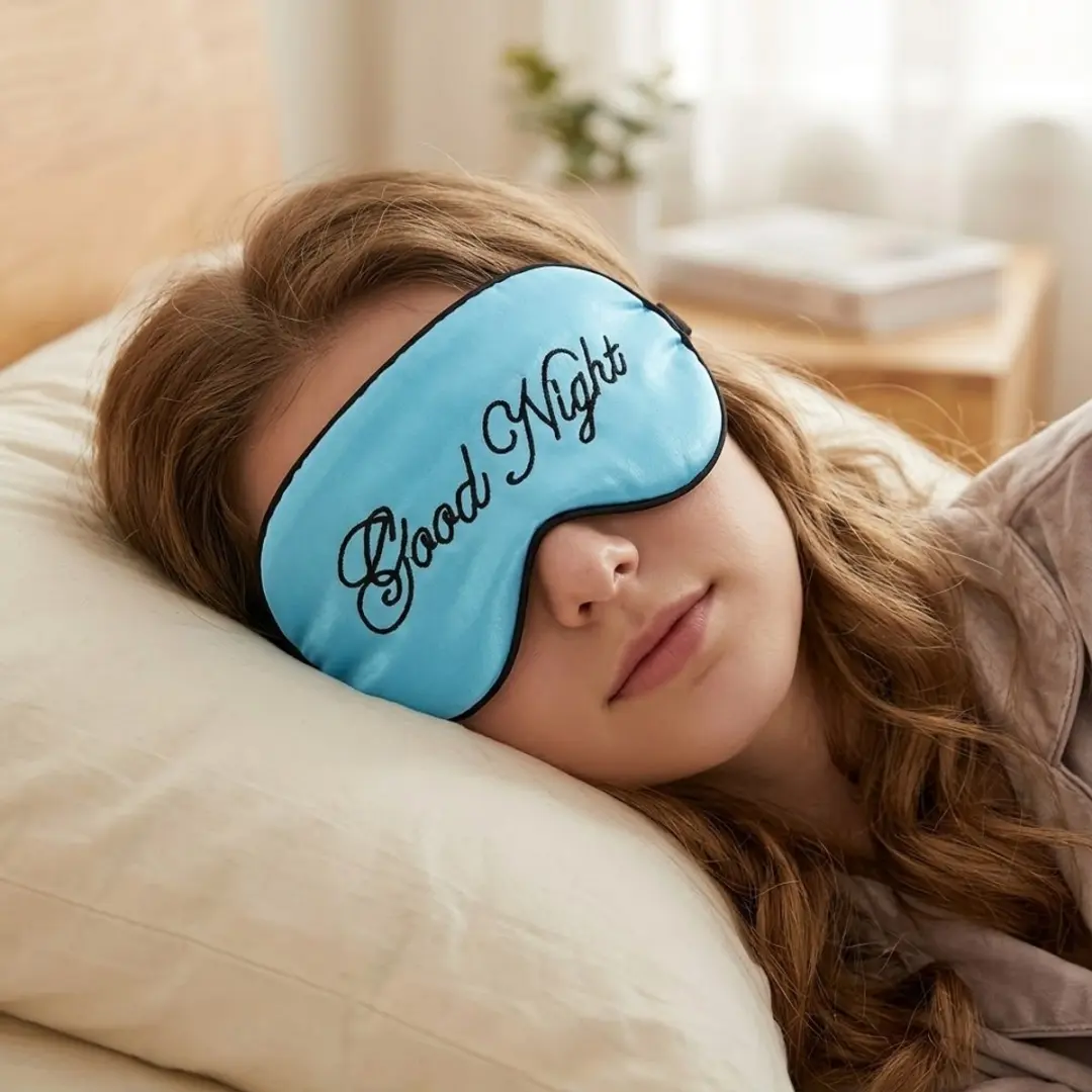 Nuvex Slaapmasker Blauw - Satijn - "Good Night" borduurwerk