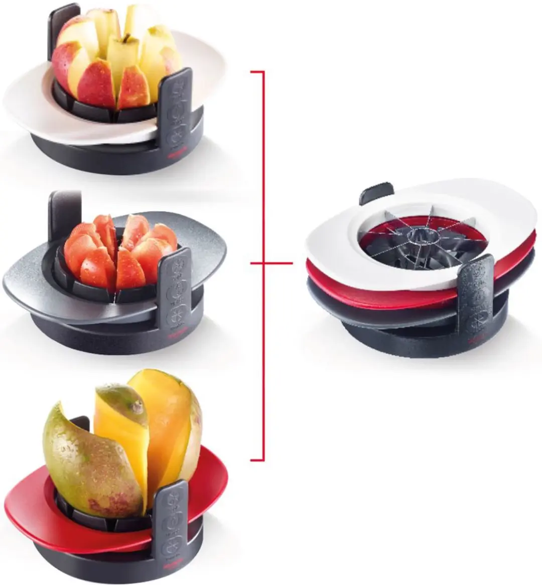 Westmark Tutti Frutti 3-in-1 Snijder - 4 Stuks - Rood/antraciet/wit
