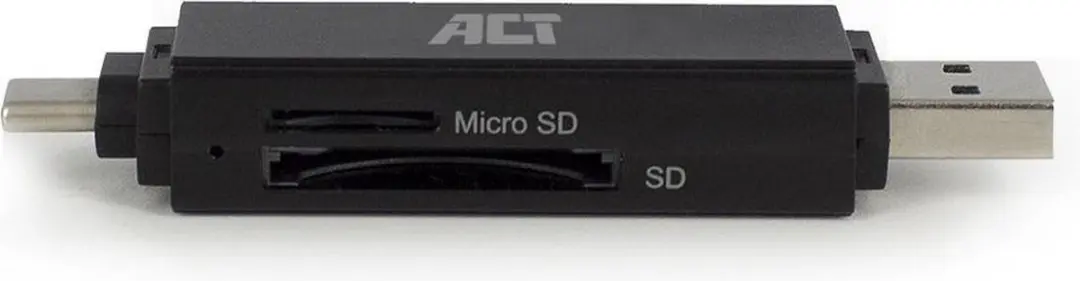 ACT AC6375 USB Cardreader - 2 Kaartsleuven - USB-C/USB-A - USB 3.0 - Zwart