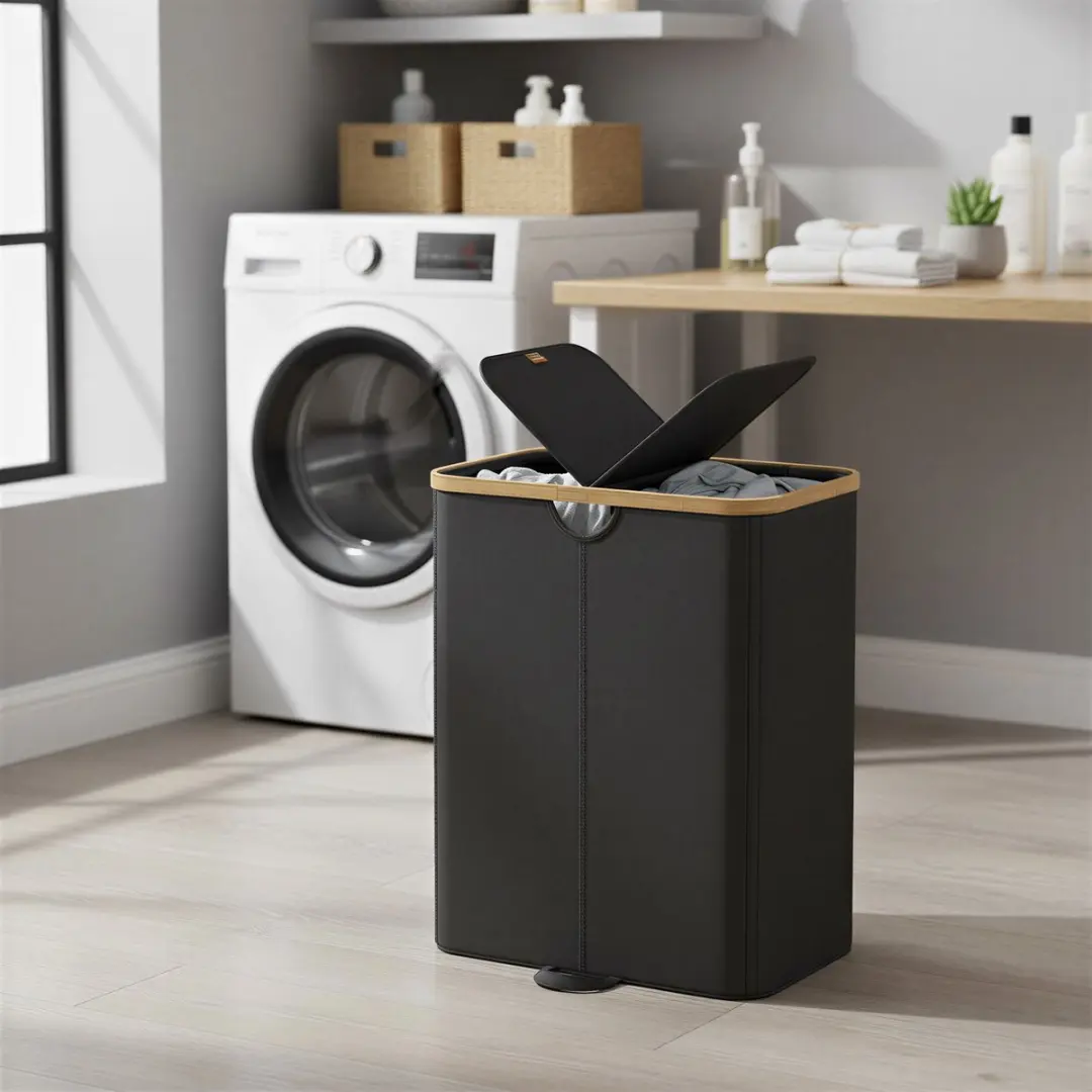 Songmics Wasmand 150L - 2 Vakken met Deksel