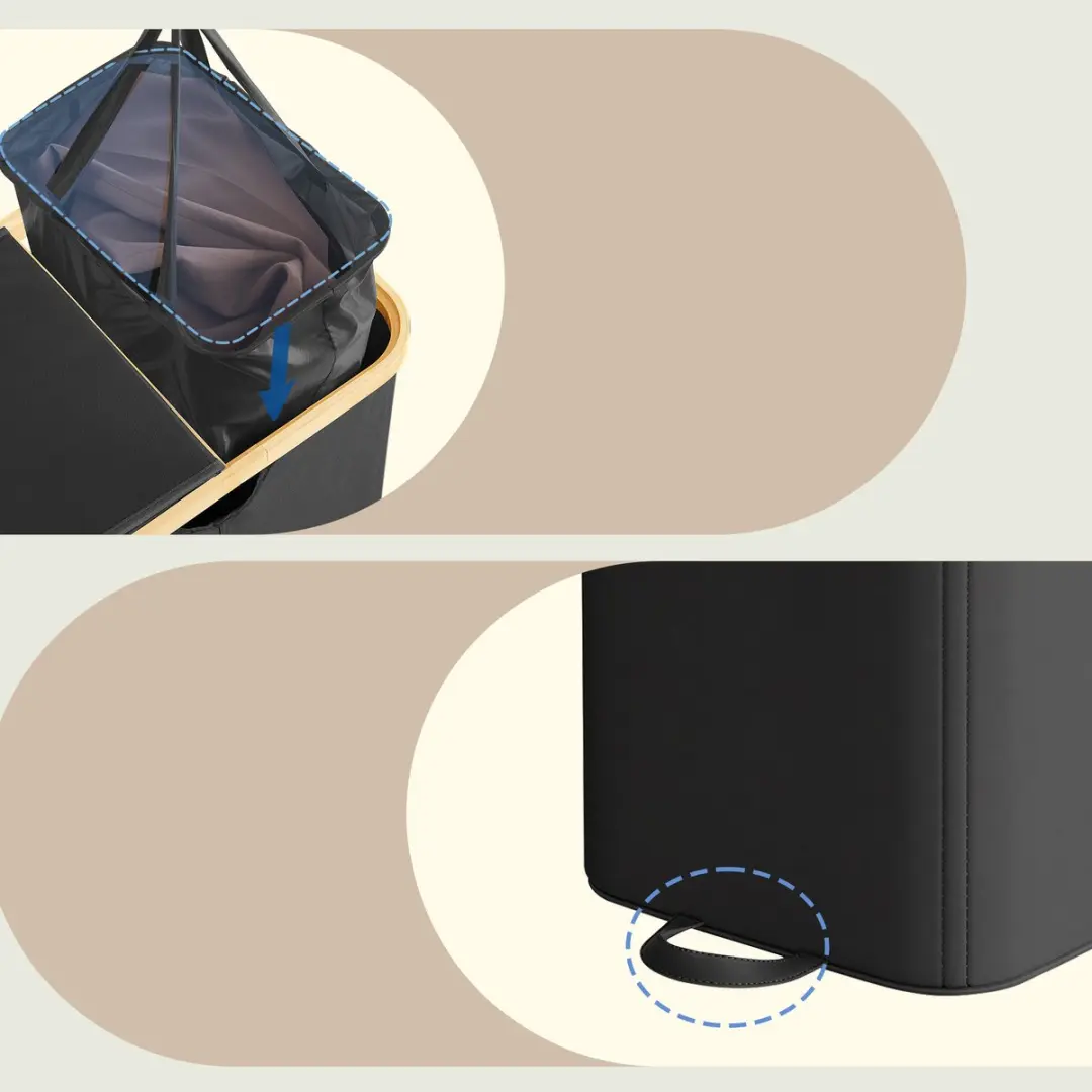 Songmics Wasmand 150L - 2 Vakken met Deksel - afbeelding 6 van 6