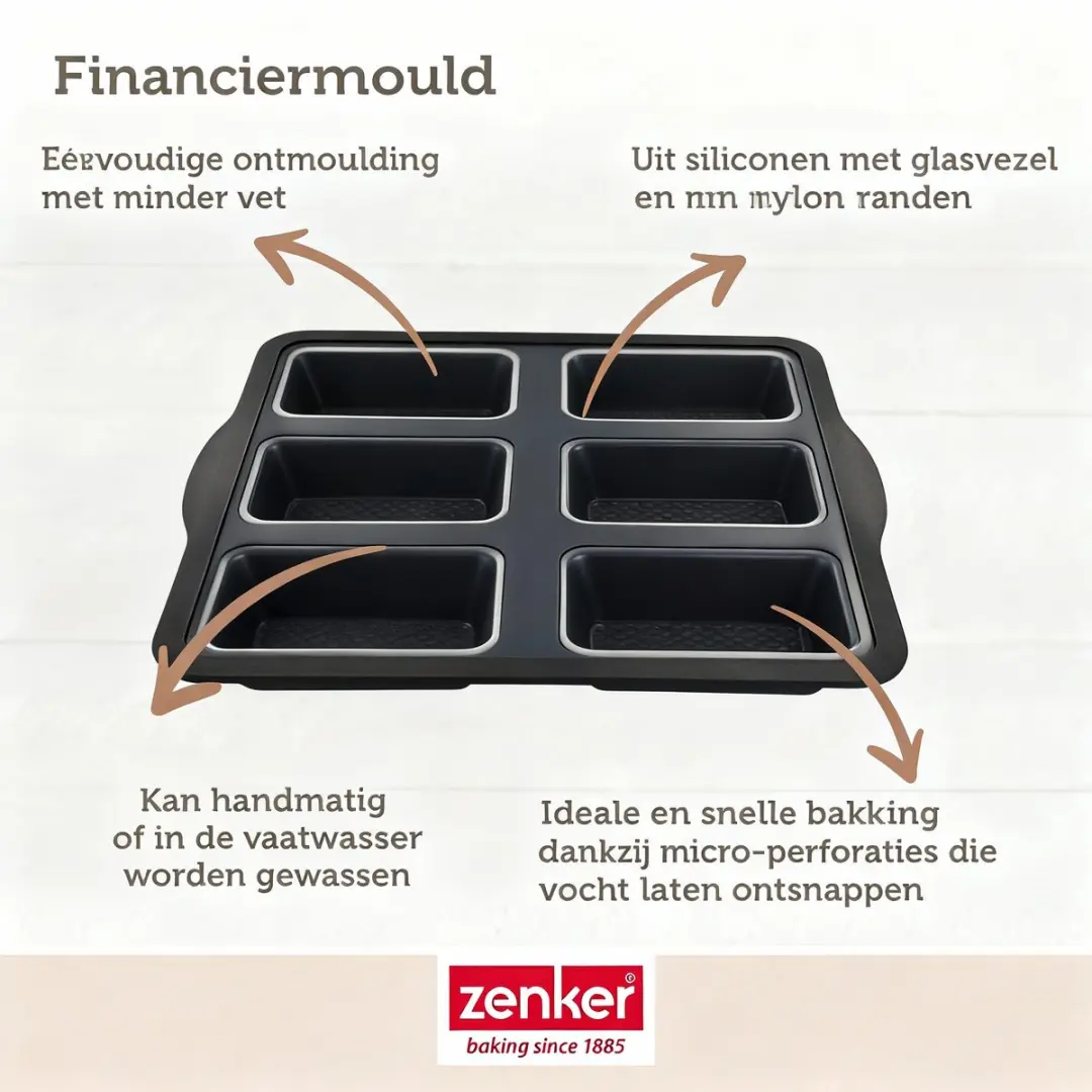 Zenker Mal 6 Financiers 26x22cm - Siliconen Glasvezel - Grijs/Zwart