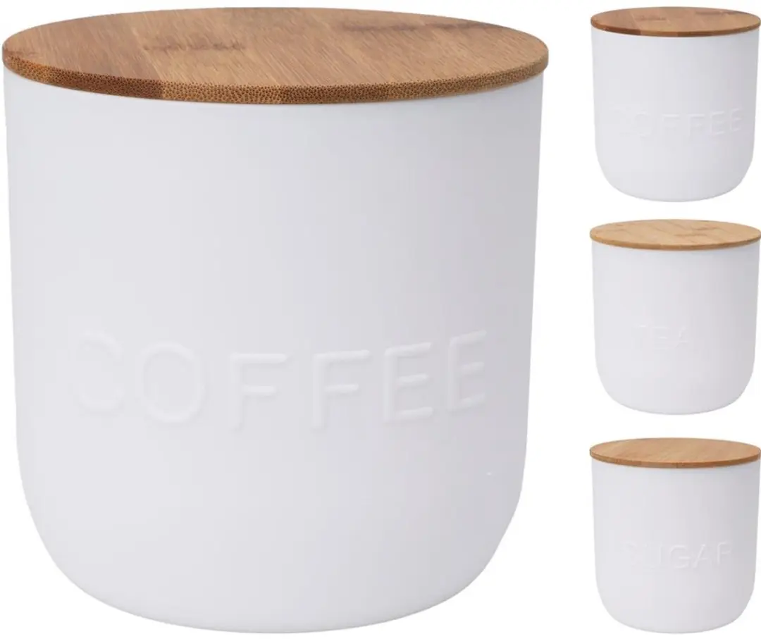 Excellent Houseware Voorraadbus 1.4L - wit - Bamboe deksel
