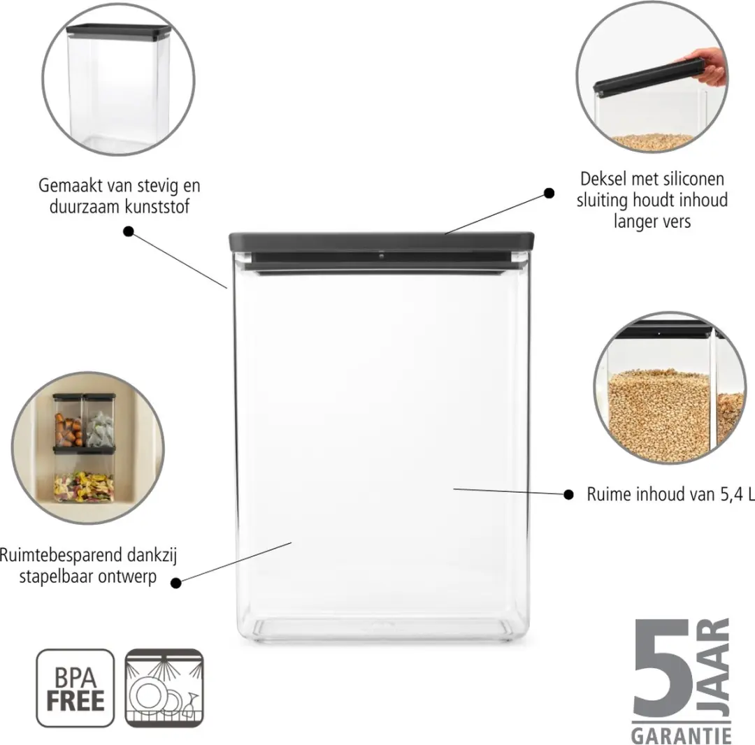 Brabantia Tasty+ Voorraadbus 229985 - 5,4L - Dark Grey
