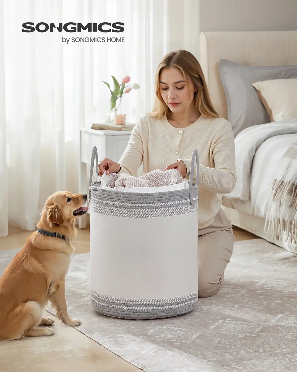 Songmics RLH060G01 Wasmand 60L - Wolkenwit/Duifgrijs