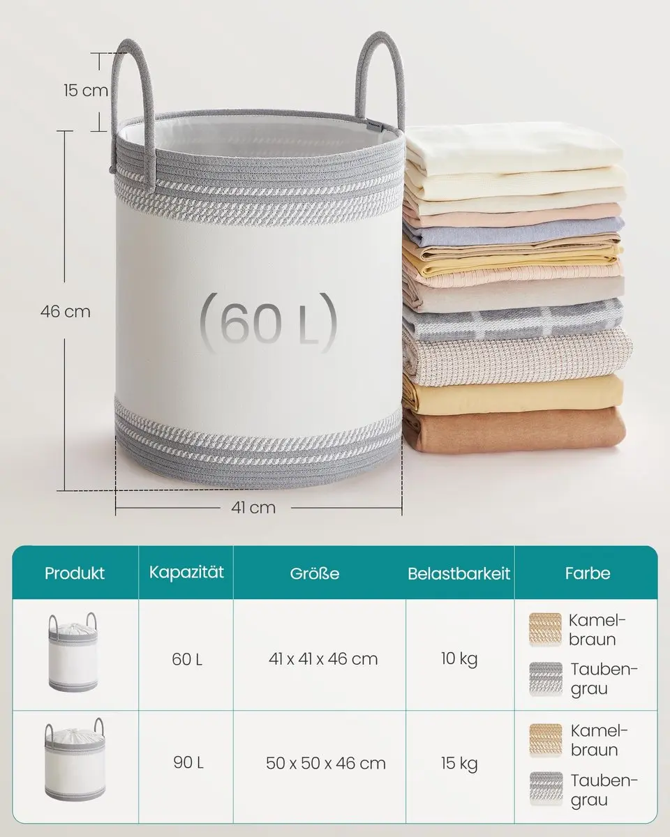 Songmics RLH060G01 Wasmand 60L - Wolkenwit/Duifgrijs