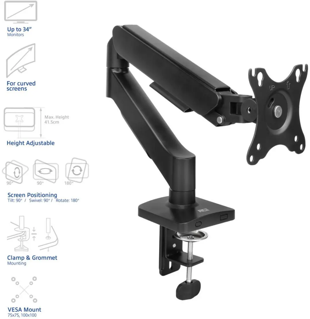 ACT Essentials AC8313 Monitorarm 34" - Gasveer - Zwart