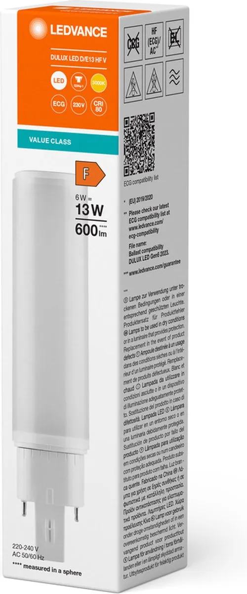 LEDVANCE PL-C Dulux HF AC 6W 600lm 4000K Warm Wit - Mat