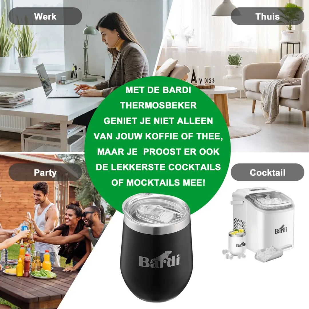Bardi Lekvrije Thermosbeker 360ml - Zwart - 2 Stuks