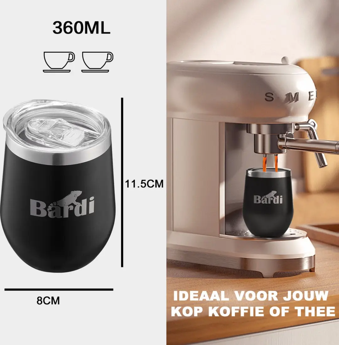 Bardi Lekvrije Thermosbeker 360ml - Zwart - 2 Stuks