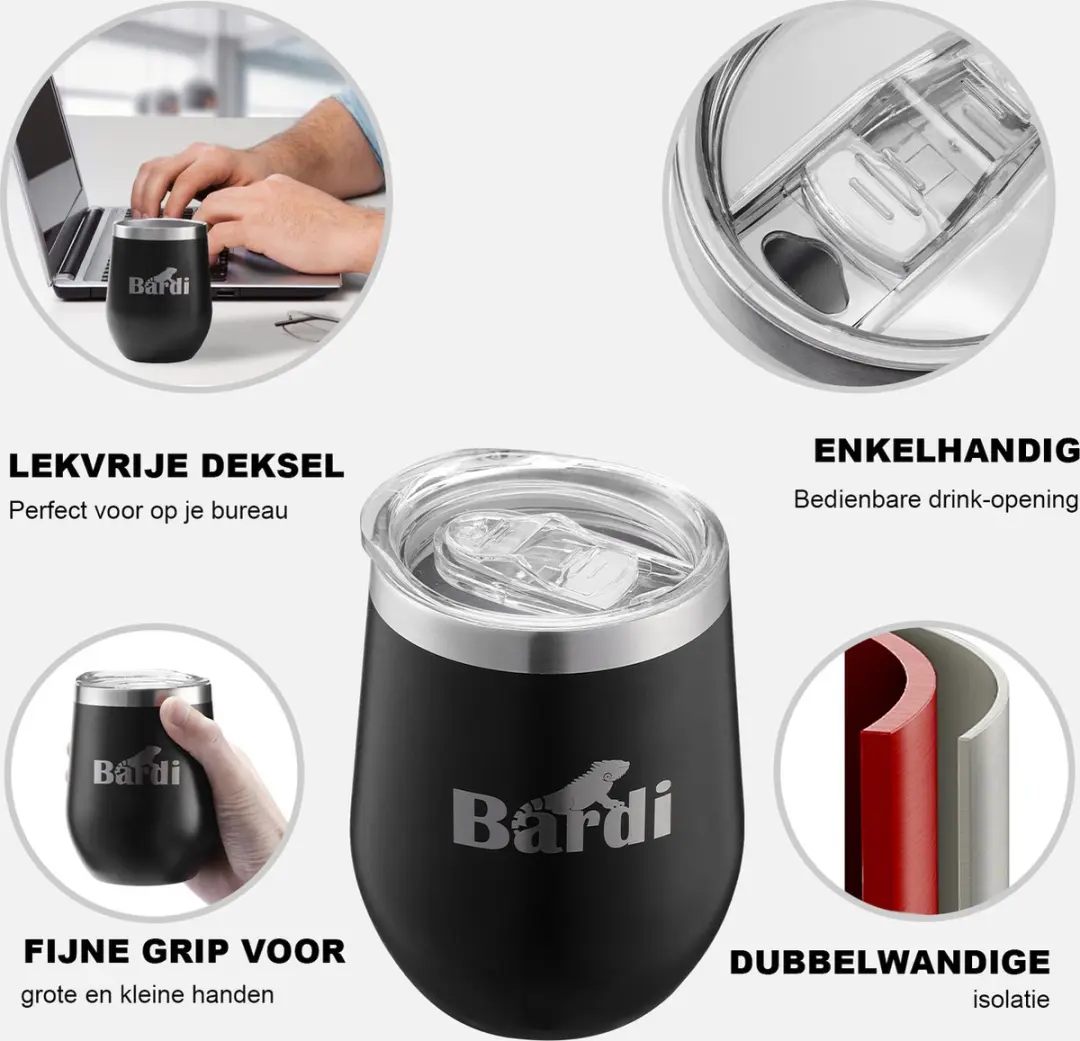 Bardi Lekvrije Thermosbeker 360ml - Zwart - 2 Stuks