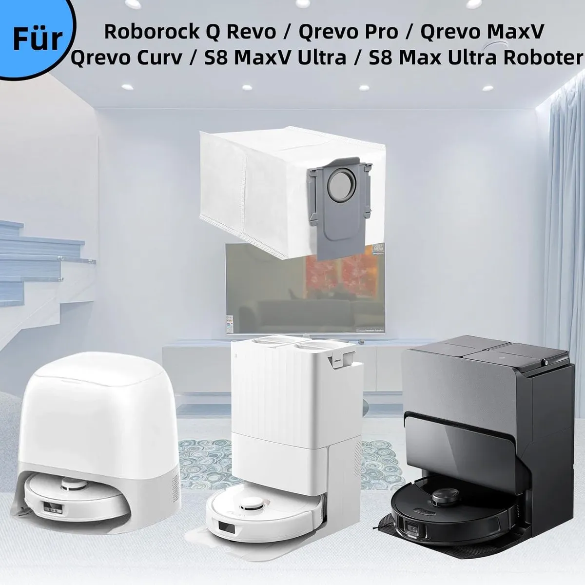 Roborock Q Revo Stofzuigerzakken - 8 Stuks - Grijs/Wit