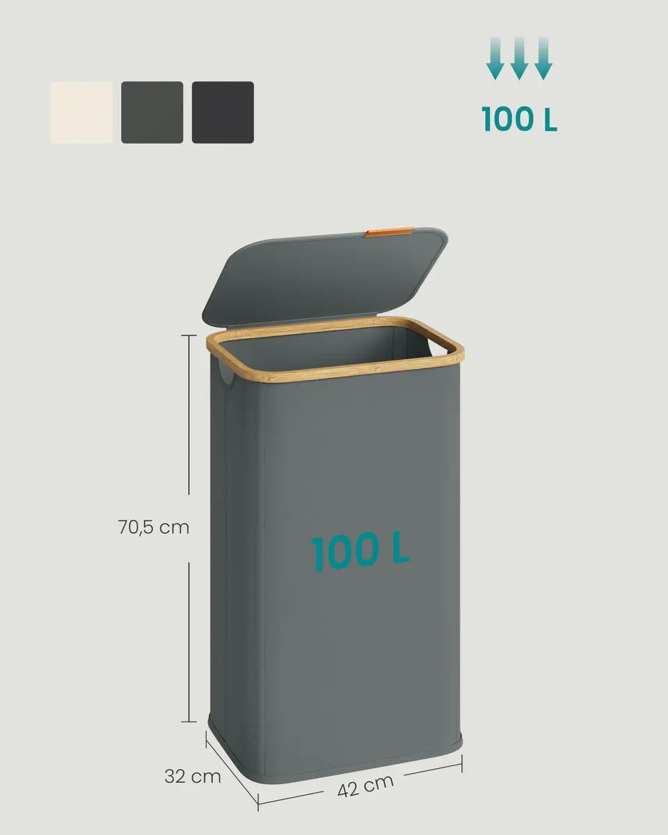 Songmics LCB518GN01 Wasmand 100L - Opvouwbaar Bamboe Frame - 2 Vakken
