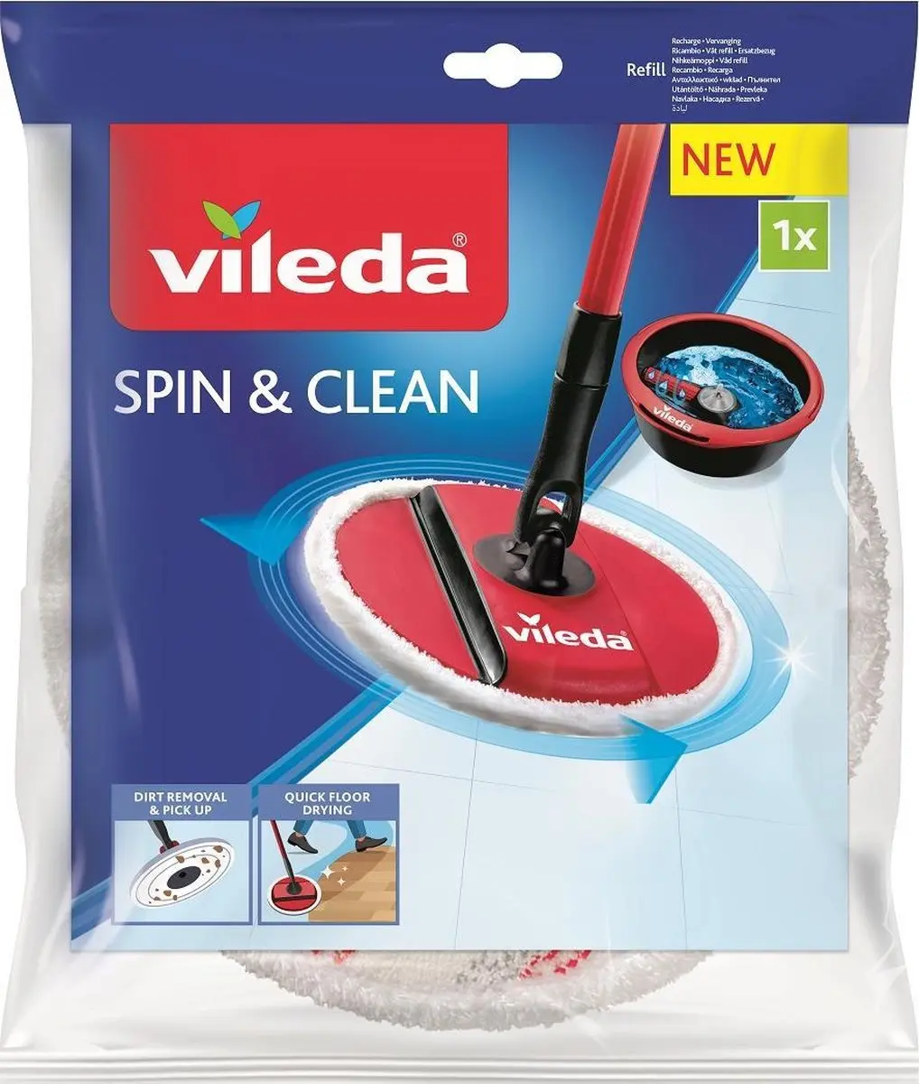 Vileda Spin&Clean Microvezelpad 161822 - Wit/Rood
