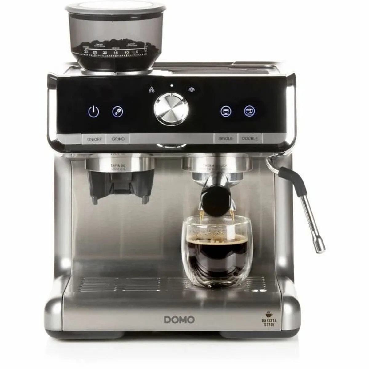 Domo DO720K Espressomachine met bonenmaler 15 bar - Zilver