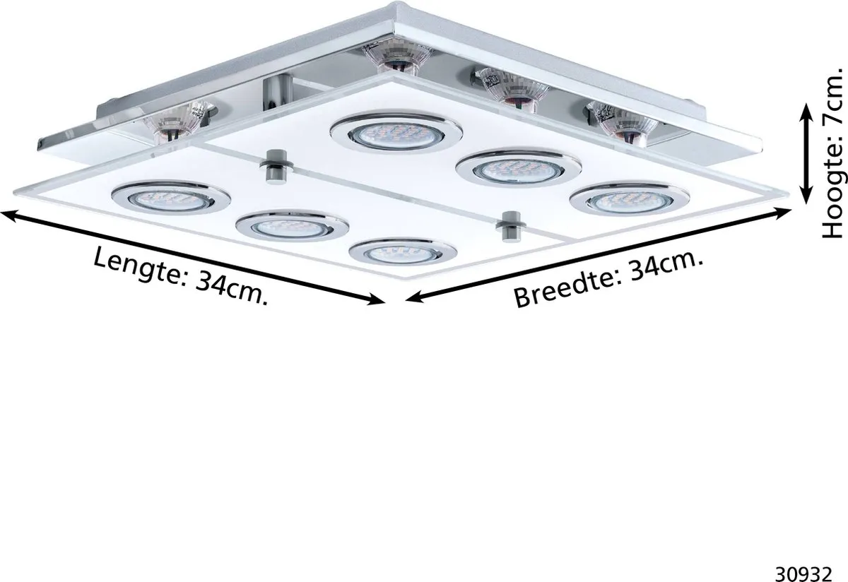 Eglo Cabo Plafondlamp 4 Lichts - Wit/Chroom - afbeelding 6 van 6