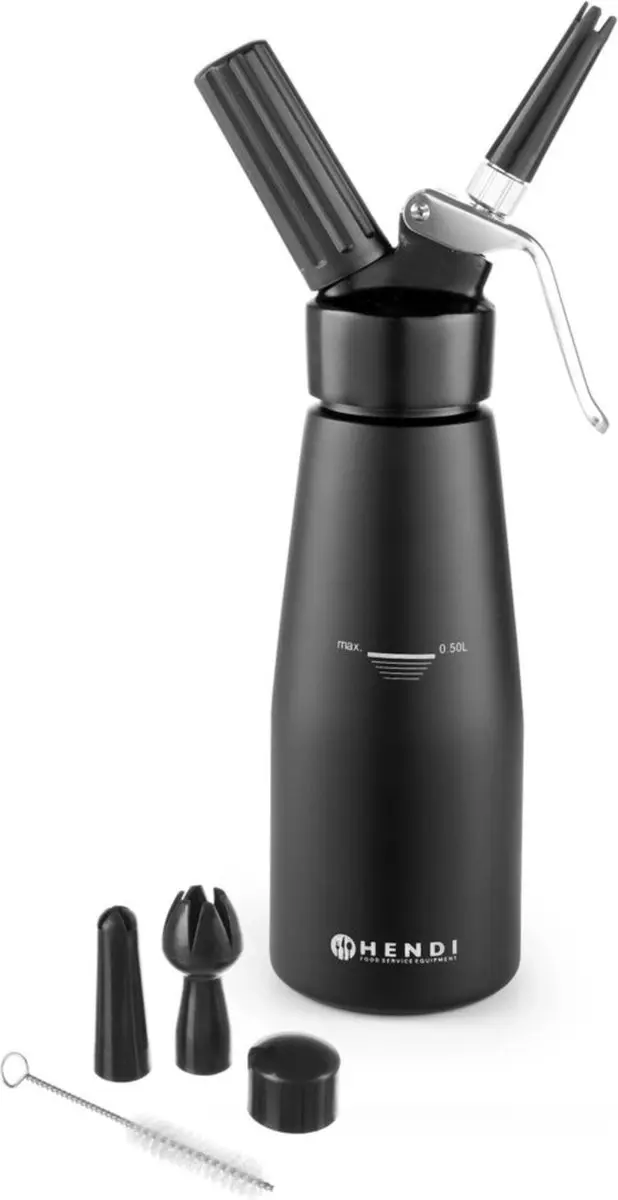 Hendi Slagroomapparaat 0,5L - Zwart - inclusief 3 spuitmondjes