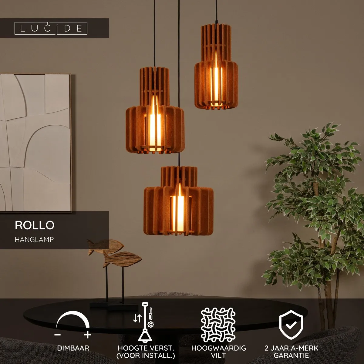 Lucide Rollo Hanglamp 3xE27 Terracotta