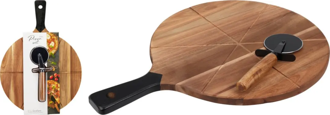 Excellent Houseware Pizza Snijplank met Pizzasnijder 30cm - Acacia