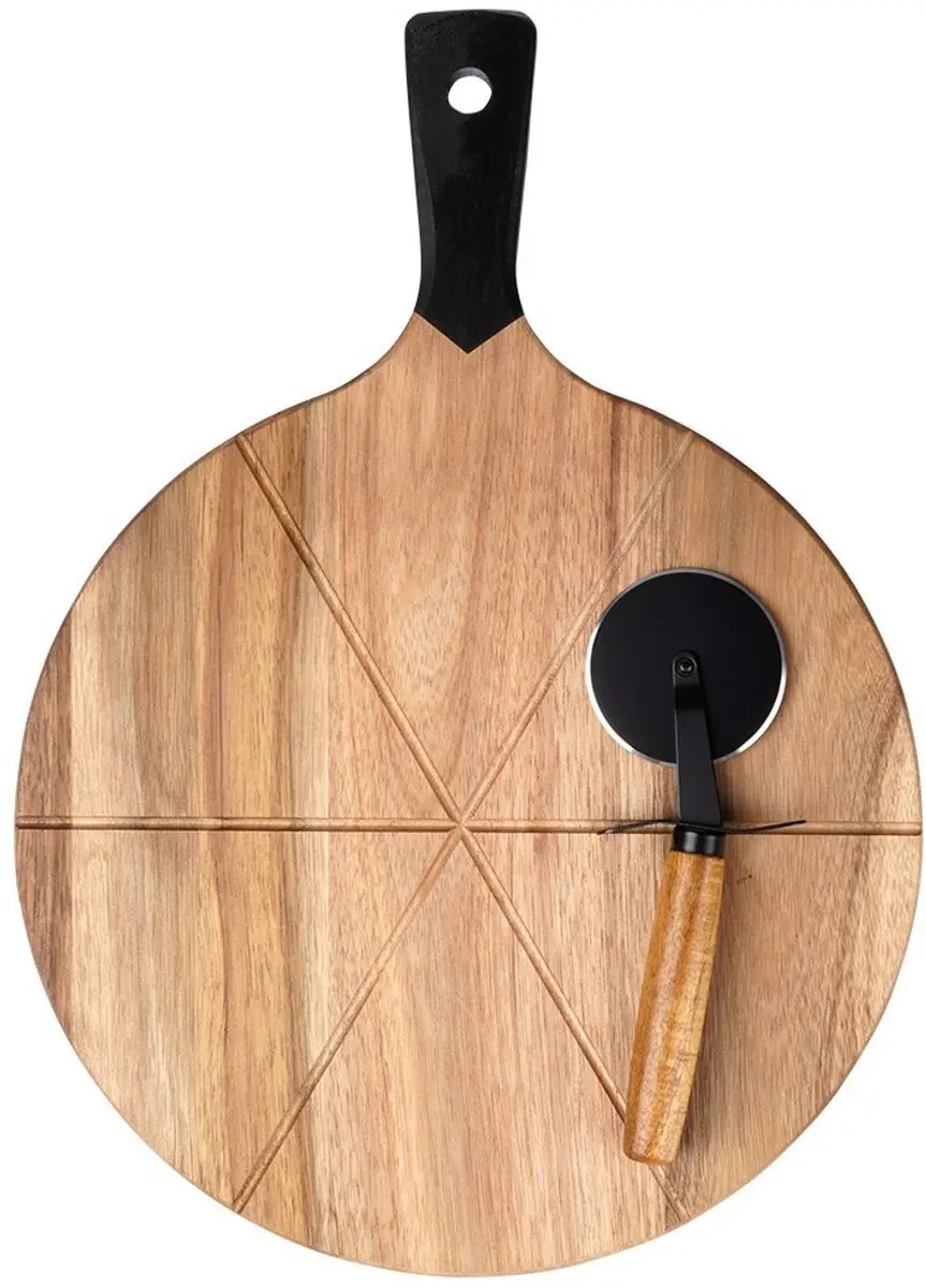 Excellent Houseware Pizza Snijplank met Pizzasnijder 30cm - Acacia