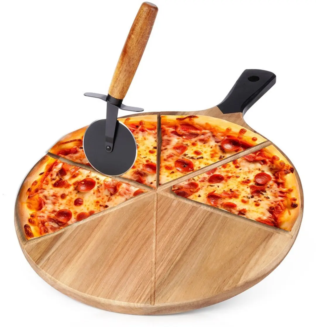 Excellent Houseware Pizza Snijplank met Pizzasnijder 30cm - Acacia - afbeelding 6 van 6