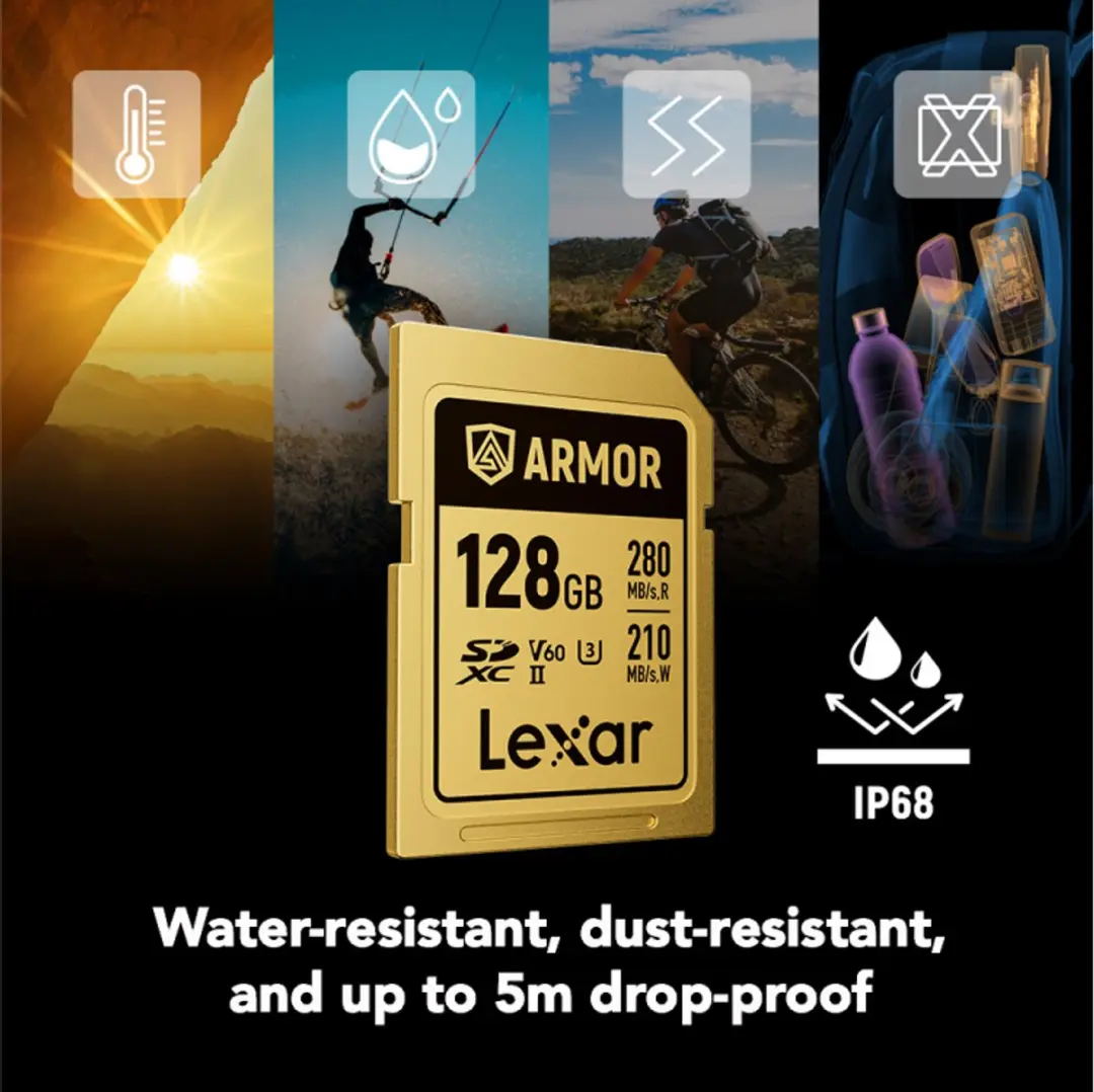 Lexar SDXC Pro Gold Series ARMOR UHS-II 128GB - 280MB/s Lezen