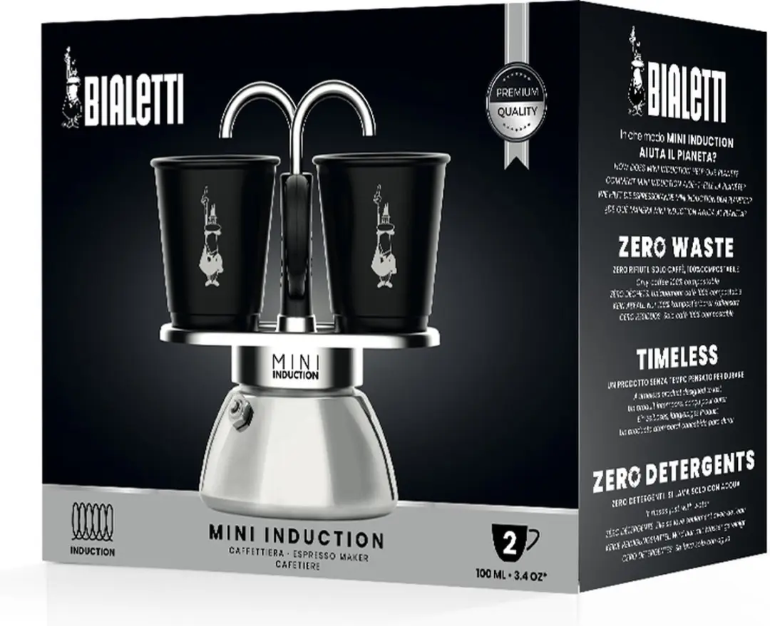 Bialetti Mini Express 2 Kops Inductie Espressomaker 9cm - Zilver