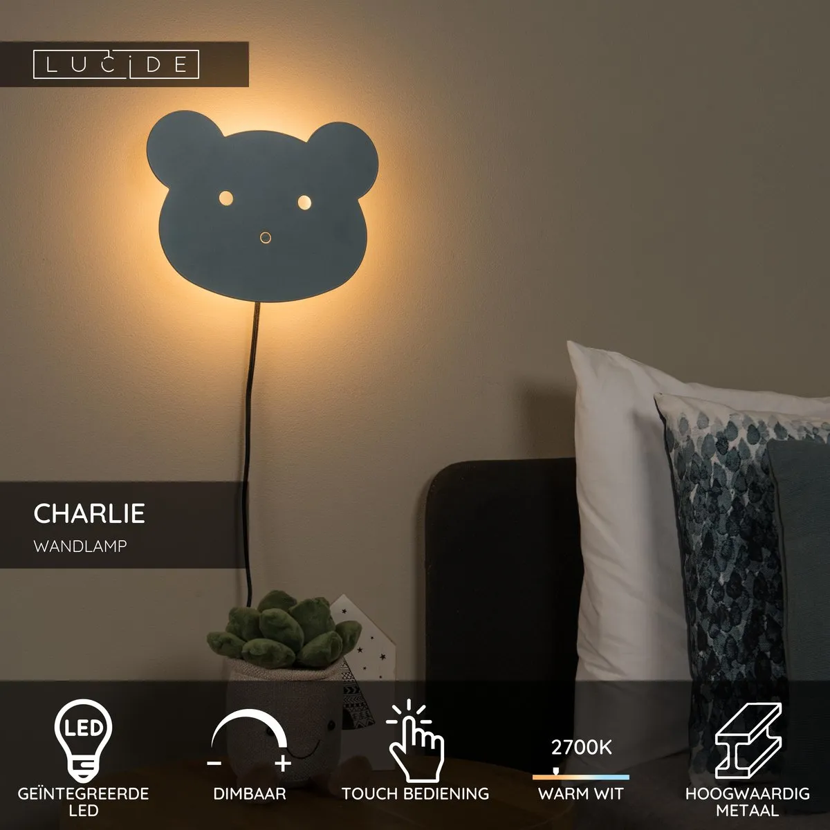 Lucide Charlie Wandlamp Kinderkamer LED 7W Blauw