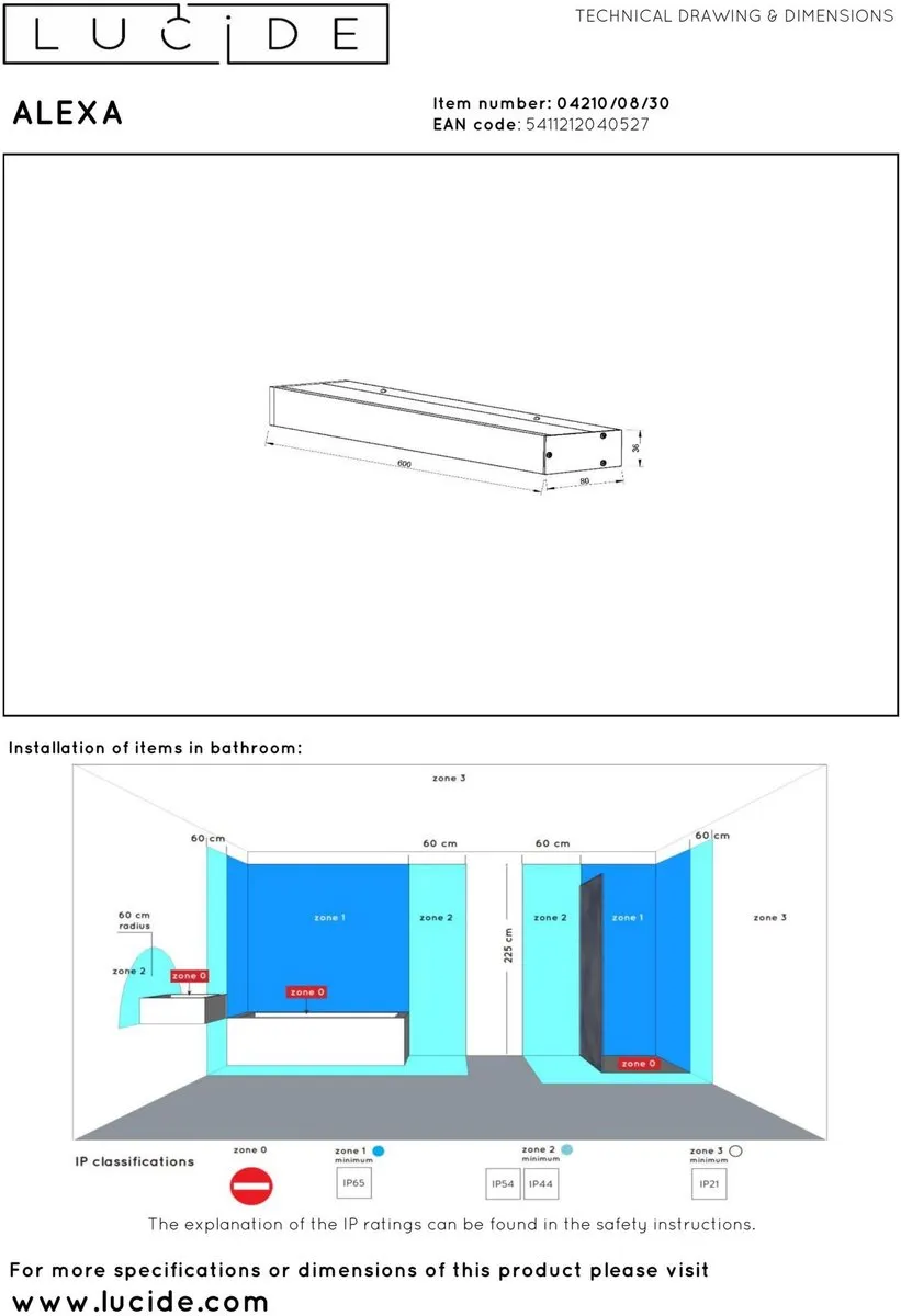 Lucide ALEXA Wandlamp Badkamer LED 8W IP44 - Zwart - afbeelding 6 van 6