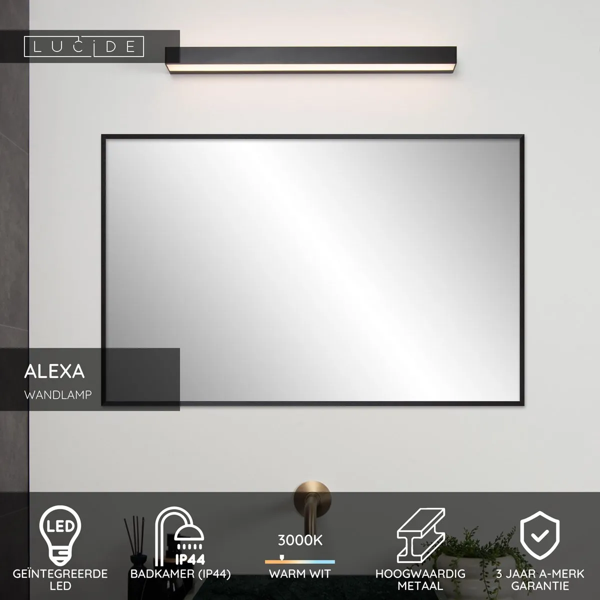 Lucide ALEXA Wandlamp Badkamer LED 8W IP44 - Zwart