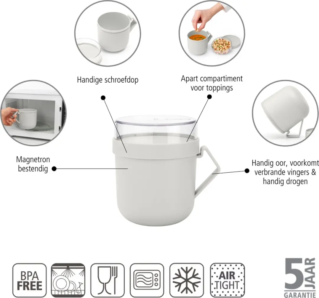 Brabantia Make & Take Soepbeker To Go 600ml - Light Grey