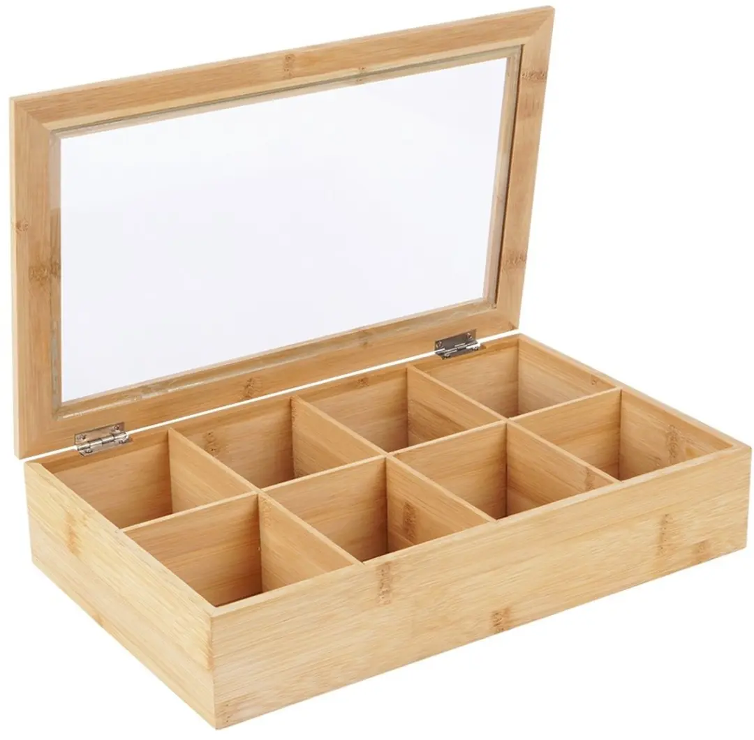 Excellent Houseware Theedoos 8-vaks - Lichtbruin - 32x20x6,5cm