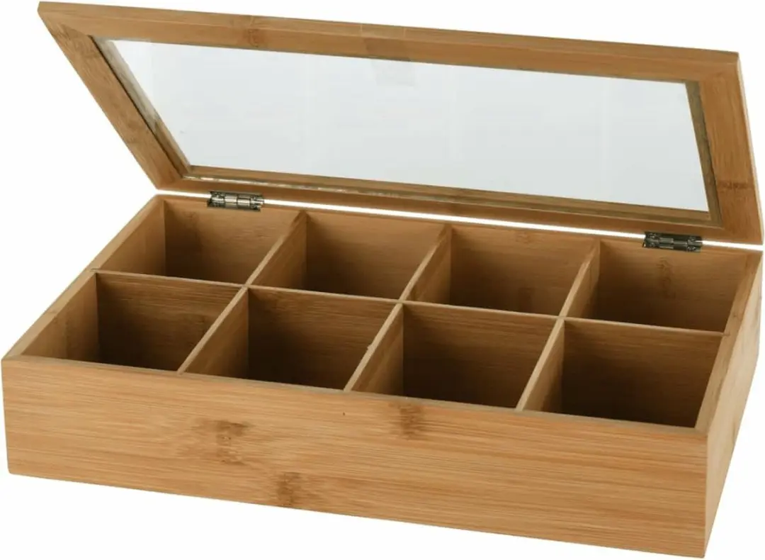 Excellent Houseware Theedoos 8-vaks - Lichtbruin - 32x20x6,5cm - afbeelding 6 van 6