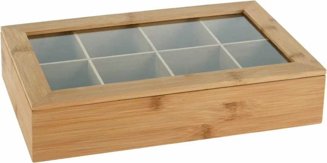 Excellent Houseware Theedoos 8-vaks - Lichtbruin - 32x20x6,5cm