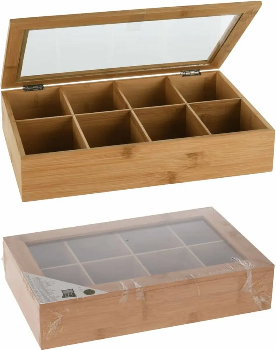 Excellent Houseware Theedoos 8-vaks - Lichtbruin - 32x20x6,5cm