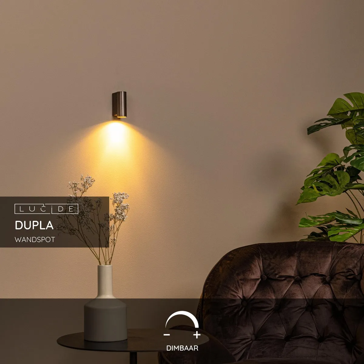 Lucide Dupla Wandspot GU10 3.8W - Koffie