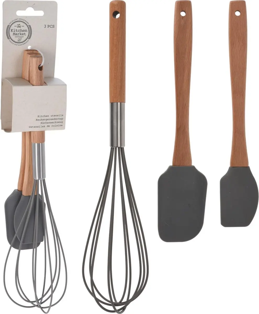 Excellent Houseware Beslagspatelset 3-delig - Beukenhout 32,5 cm