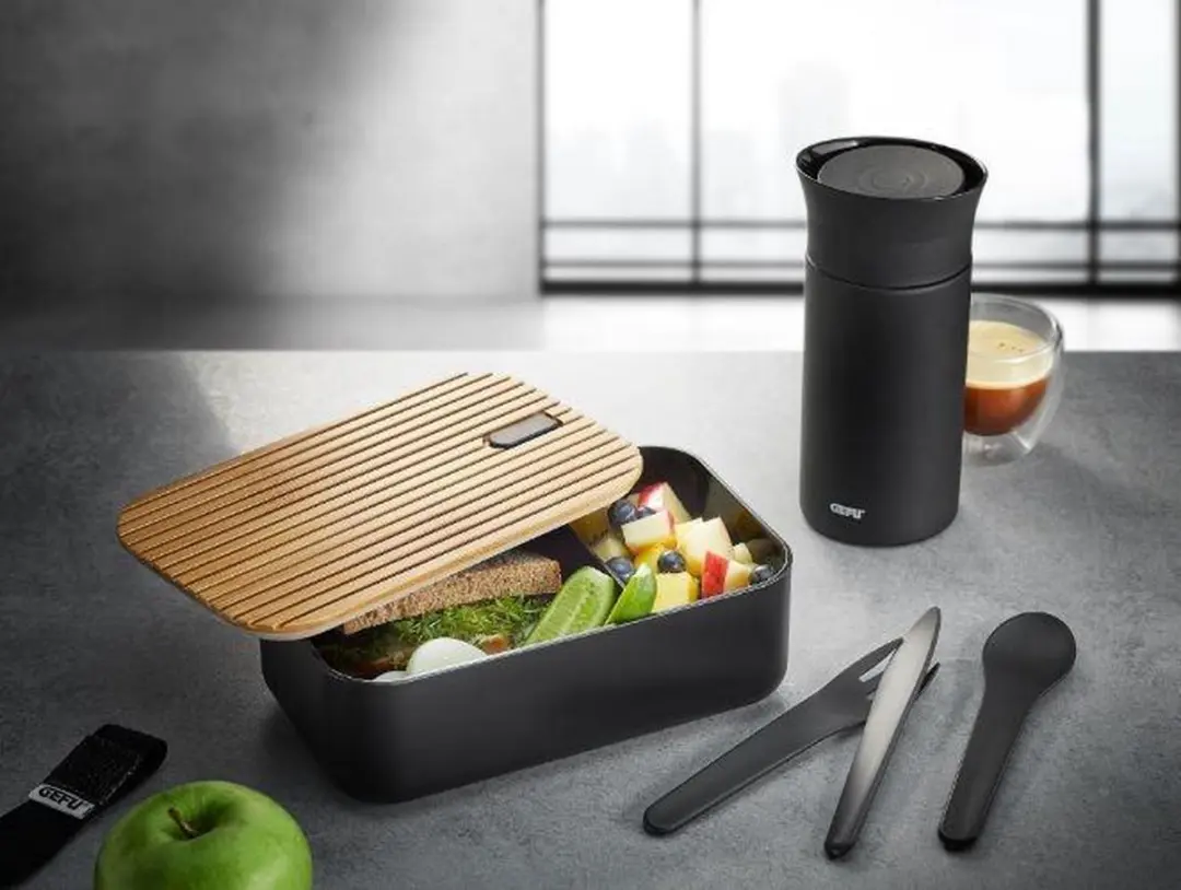 GEFU MOVE Lunchbox RVS 1,2L - 2 Vakken - Zwart