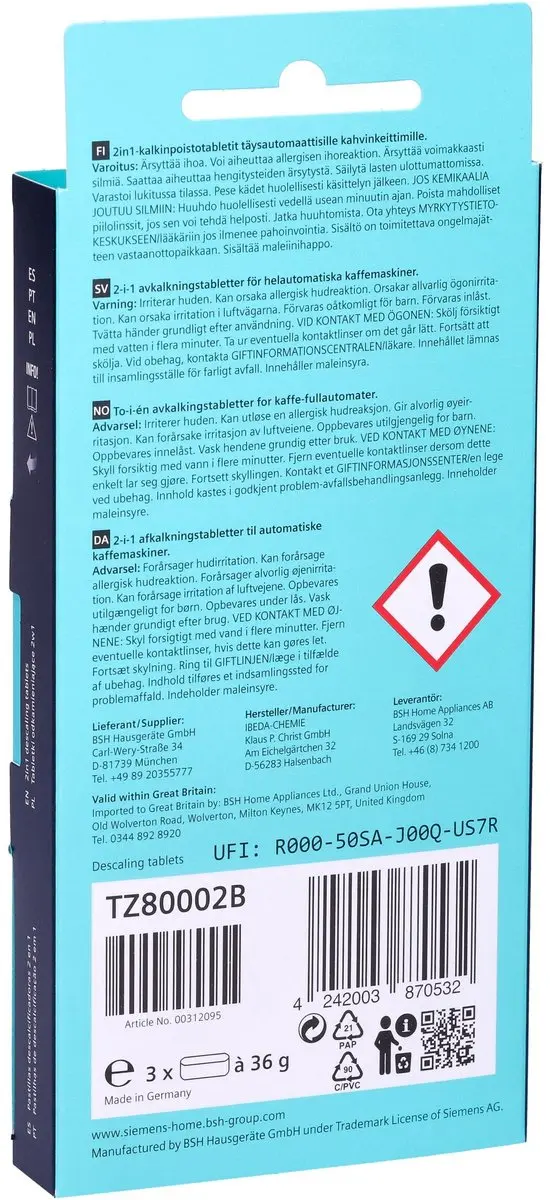 Siemens EQ Ontkalkingstabletten 3x36g - 9 Beurten